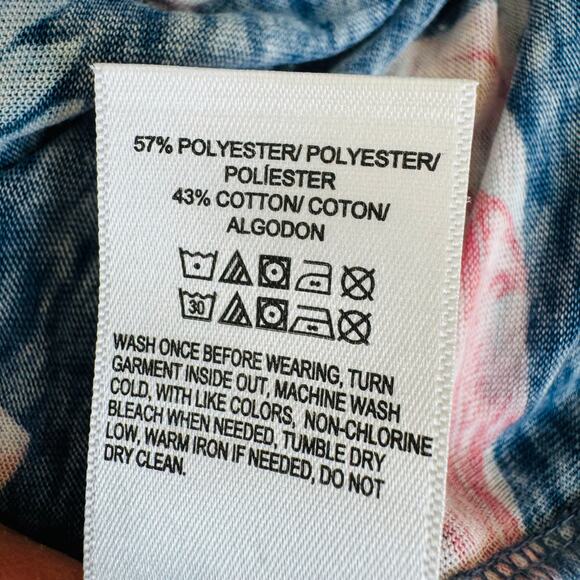 Lucky Brand Los Angeles Womens Blue Floral Cotton V Neck Short Sleeve T Shirt L - Picture 9 of 12